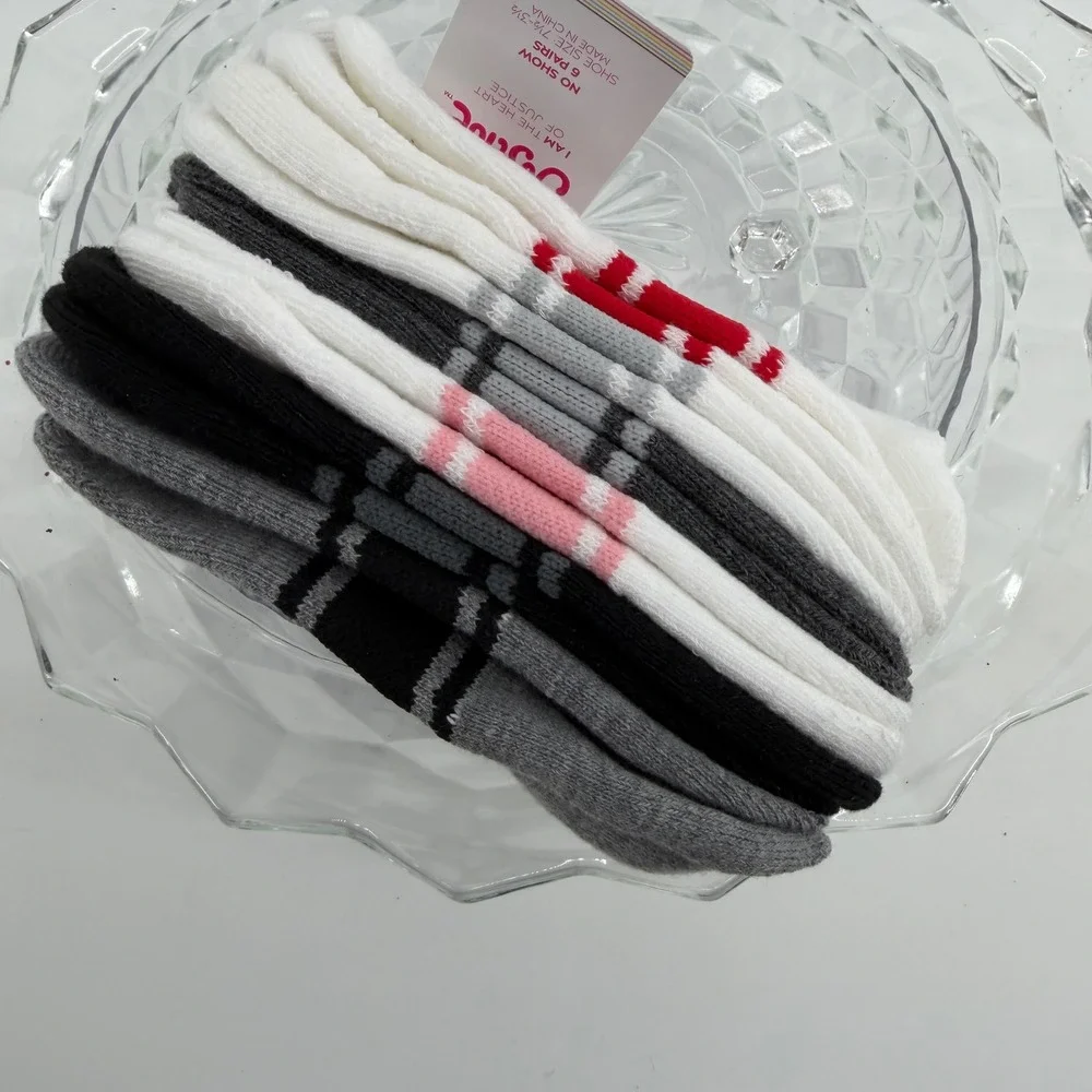 Justice Girls No Show Socks 6 Pair White Grey Black Pink Sport Size M Size 1Y 3Y